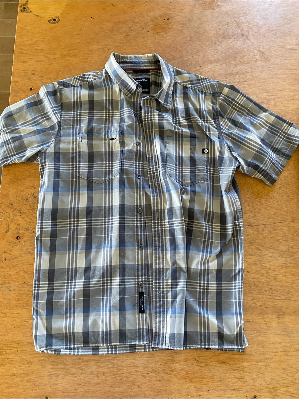 Marmot Large Men's Short-Sleeve Plaid Button-Down Shirt - Gray/Blue